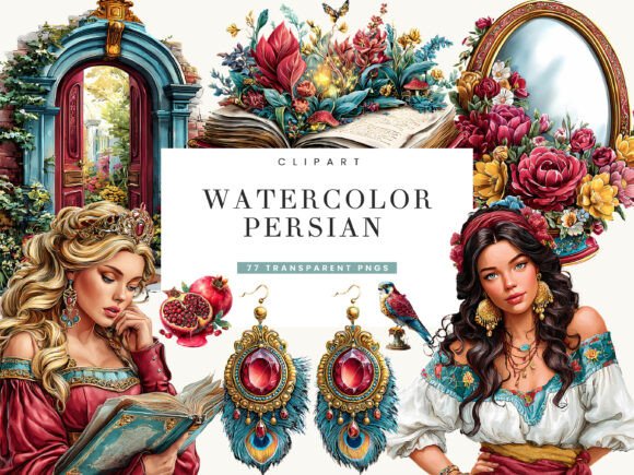77 Watercolor Persian Clipart Bundle for Elegant Designs