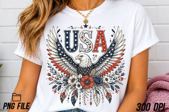 Celebrate Independence Day with a Unique USA Patriotic Boho Floral Eagle PNG