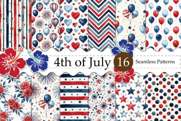 Celebrate Independence Day with Vibrant Watercolor 4th of July Seamless Patterns