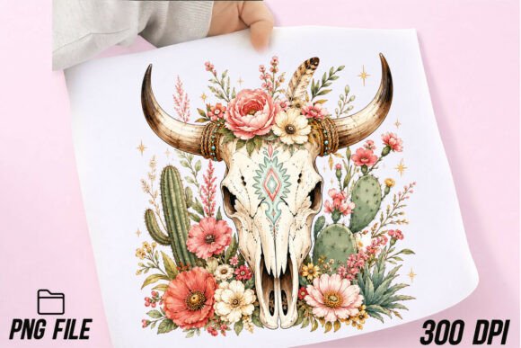Elevating Modern Design with the Western Floral Cow Skull PNG and Boho Cowgirl Aesthetic