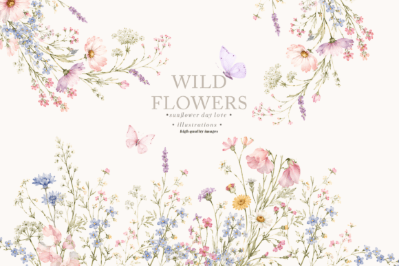 Elevating Visual Design with Wildflowers Butterflies Frame Clipart