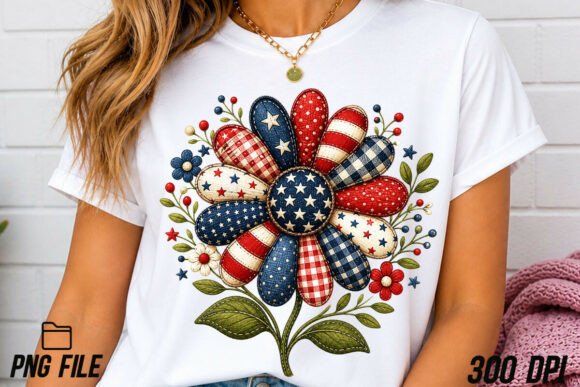 Patriotic Patchwork Floral PNG for Creators