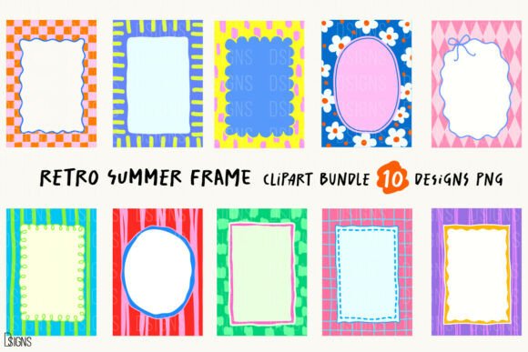 Retro Summer Frame Clipart Bundle
